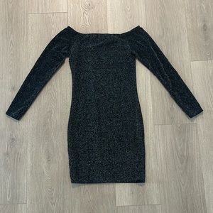 Pretty Little Thing PLT Black Long sleeve Sparkly Fitted Dress - size 6